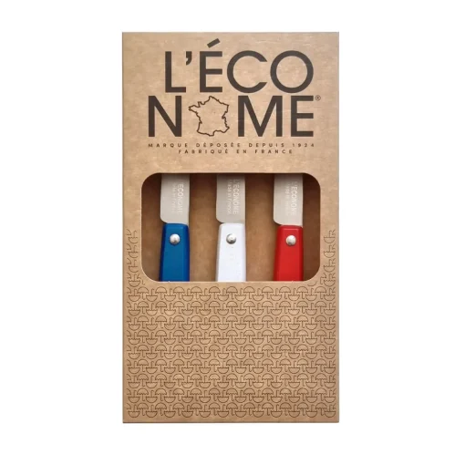 L'ECONOME BLEU BLANC ROUGE Coffret 3 Couteaux office pointus