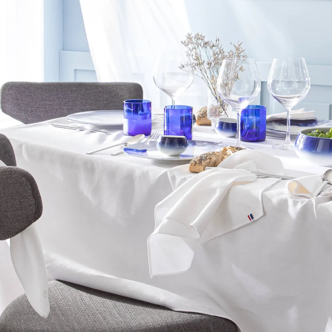 NUANCES COTON & LIN BLANC Nappe rectangulaire 180 x 250 cm