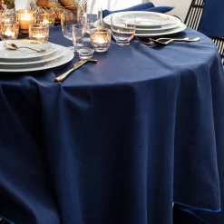 NUANCES COTON & LIN BLEU NUIT Nappe carrée 180 x 180 cm