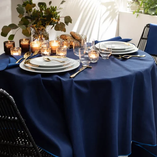 NUANCES COTON & LIN BLEU NUIT Nappe rectangulaire 180 x 250 cm