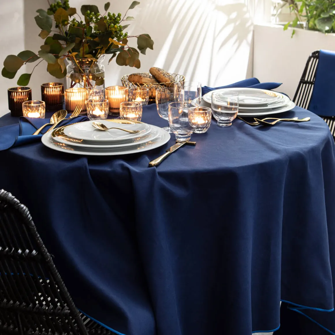 NUANCES COTON & LIN BLEU NUIT Nappe rectangulaire 180 x 250 cm