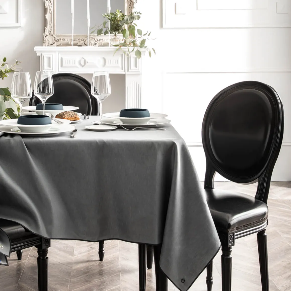 NUANCES COTON & LIN GRIS DEGRENNE Nappe carrée 180 x 180 cm