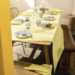 NUANCES COTON & LIN JAUNE PALE Nappe rectangulaire 180 x 250 cm