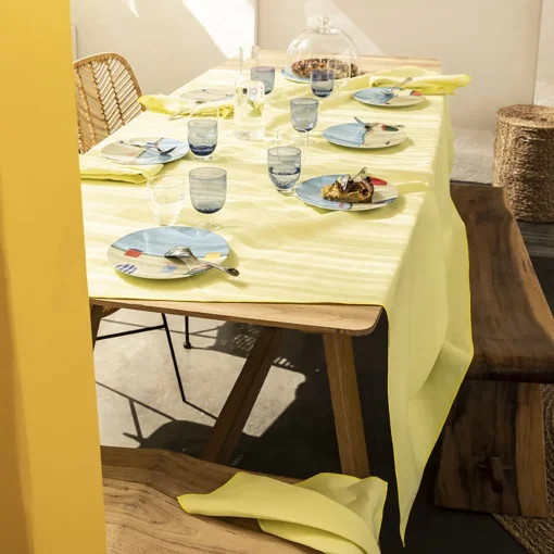NUANCES COTON & LIN JAUNE PALE Nappe rectangulaire 180 x 250 cm