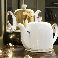 SALAM OR Theiere salam 4 tasses corps blanc et or cloche blanche